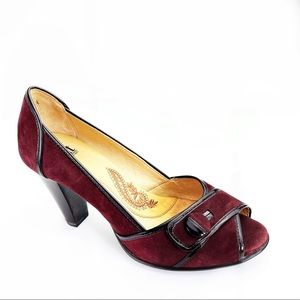 Sofft "Gabby" Burgundy Suede Peep Open Toe Pumps